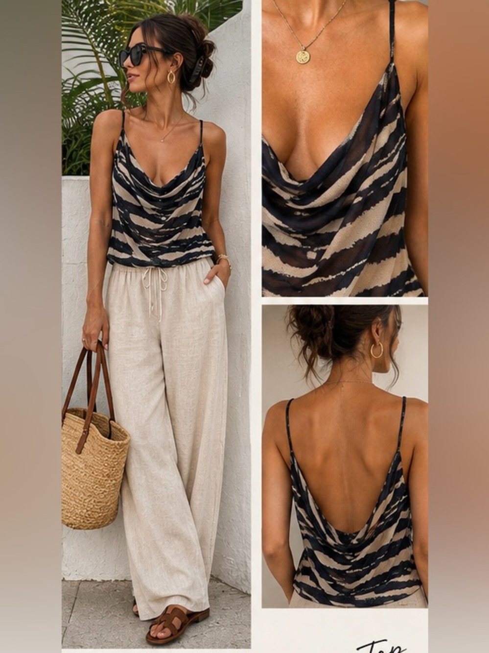 Zara zebra print cowl neck halter top - Picture 1 of 6